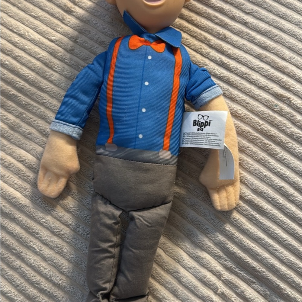 Blippi Plush Doll with Blue Shirt and Orange Suspenders